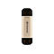 Goldener Transcend USB-Stick mit 512 GB Kapazität und schwarzen Schutzkappen vor weißem Hintergrund.