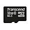 Carte micro SD Transcend noire avec lettrage blanc : 'Transcend 32 Go MLC micro SDHC'.