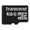 Schwarze Transcend Micro SD Karte, 4GB, Schriftzug 'Transcend', '4GB', 'micro SD HC'.