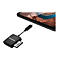 Lecteur de carte noir avec carte Micro SD et connexion USB-C, connecté à une tablette.