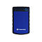 Disque dur externe bleu avec le logo 'Transcend'.