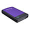Disque dur externe violet avec des bords noirs. Le logo Transcend est en haut à gauche. Un port USB se trouve en bas à droite.