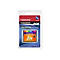 Un emballage plastique transparent présente une carte mémoire CompactFlash Transcend, 2 Go, avec un fond rouge et bleu.