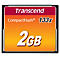 Gros plan d'une carte CompactFlash avec l'inscription "Transcend", "CompactFlash® 133x" et "2GB" sur un fond jaune-orangé.