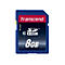 Blaue Transcend SDHC Speicherkarte mit 8GB, roter Schriftzug.