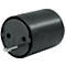 A black Euro plug with two holes and a metal pin.