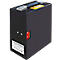 Bloc-batterie noir avec poignée, connecteur rouge et autocollant avec spécifications techniques.