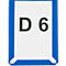 A white card with a blue frame, displaying the letters "D 6" in dark green font.