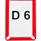 A white sheet with black text "D 6" in a red frame.