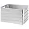 Silver aluminum box with handles, ribbed surface and open lid.