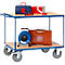 A blue-grey tool cart with tools and cable reel, stands in front of a white background.