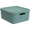 Transportbox Rotho Albula, Volumen 20 l, stapelbar, mit abnehmbarem Deckel und Grifflöchern, L 395 x B 355 x H 177 mm, Recycling-Kunststoff, grün