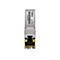 Silbernes Trendnet TEG-10GBRJ SFP+ Transceiver-Modul mit RJ45-Anschluss vor weißem Hintergrund.