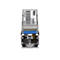 Trendnet SFP-Modul TEG-MGBS80 mit metallischem Gehäuse und blauem Hebel auf weißem Hintergrund.