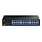 Schwarzer TRENDnet Gigabit Switch TEG-S25D mit 24 Anschlüssen auf weißem Hintergrund.