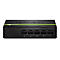 Schwarzer 5-Port-Netzwerk-Switch von TRENDnet mit grünem Akzentstreifen vor weißem Hintergrund.