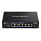 Schwarzer TRENDnet Multi-Gigabit-Switch TEG-S762 mit 6 Netzwerkanschlüssen vor weißem Hintergrund.