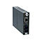 Grauer TRENDnet-Medienkonverter mit RJ45-Port, Glasfaseranschluss und Status-LEDs auf weißem Grund.