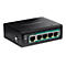 Ein schwarzer Trendnet-Ethernet-Switch auf weiÃŸem Hintergrund. Er hat mehrere AnschlÃ¼sse mit grÃ¼nen Details und eine Beschriftung.