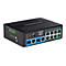 Schwarzer TRENDnet Industrial Gigabit PoE++ Switch TI-BG104 vor weißem Hintergrund.