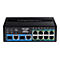 Schwarzer Industrial Gigabit PoE++ Switch von TRENDnet mit acht Ethernet- und zwei SFP-Anschlüssen.