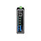 Schwarzer Industrial-Gigabit-PoE-Switch von TRENDnet mit sechs Ports und Status-LEDs auf weißem Grund.