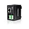 Schwarzer TRENDnet Fiber Converter. Der Konverter hat einen Ethernet-Port, grüne Klemmen und das Logo TRENDnet. Aufschrift: LNK/ACT, PWR, SW1, Fiber Converter TLF-105C.