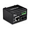 Schwarzer TRENDnet Fiber-Converter mit Anschlüssen und Beschriftung. Deutlich lesbar sind der Schriftzug TRENDnet, PWR und LNK/ACT.