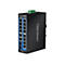 Schwarzer TRENDnet Industrieller Gigabit-Switch mit NetzwerkanschlÃ¼ssen und grÃ¼nem Anschlussblock.