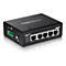 Schwarzer Netzwerk-Switch von Trendnet mit mehreren AnschlÃ¼ssen. Das GerÃ¤t liegt auf einer hellen OberflÃ¤che.