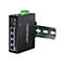 Schwarzer TRENDnet Ethernet-Switch mit AnschlÃ¼ssen, Klemmen und Montageschiene.