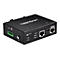 Schwarzer TRENDnet Gigabit Injector. Vorderseite mit AnschlÃ¼ssen und Beschriftungen: Power, Data, Modus. RÃ¼ckseite mit Schraubklemmen.