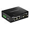 Schwarzes Trendnet Industrial Modbus Gateway TI-M12 mit Netzwerkanschlüssen auf einem weißen Hintergrund.