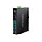 Schwarzer, industrieller TRENDnet Gigabit PoE+ Switch vor weißem Hintergrund.