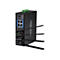Schwarzer industrieller WLAN-Router mit vier Antennen und LAN-Anschlüssen vor weißem Hintergrund.
