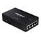 Schwarzer Trendnet Switch. Aufschrift: TRENDnet TPE-T470R, mit 4 LAN-AnschlÃ¼ssen und Power-Port.