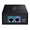 Schwarzer PoE-Adapter. Zwei Ports mit Aufschriften: PoE und DATA. Beschriftung LAN PORT und POWER daneben.