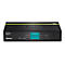 Schwarzer TRENDnet PoE-Switch TPE-S44 vor weißem Hintergrund mit Status-LEDs und Anschlüssen.