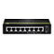 Schwarzer Netzwerk-Switch mit acht LAN-Ports, PoE-Kennzeichnung und einem 48V-Netzteilanschluss.