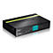Schwarzer TRENDnet PoE-Switch TPE-S44 in Perspektive vor weißem Hintergrund.