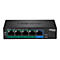 Schwarzer TRENDnet TPE-TG52 Netzwerk-Switch mit fünf Ports vor weißem Hintergrund.