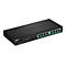 Schwarzer TRENDnet 8-Port Gigabit PoE+ Switch in schräger Draufsicht vor weißem Hintergrund.