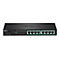 Schwarzer 8-Port PoE+ Gigabit-Netzwerk-Switch von TRENDnet mit LEDs und Anschlüssen auf der Vorderseite.