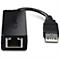 Schwarzer TRENDnet USB-zu-Ethernet-Adapter mit einem RJ45-Anschluss an einem Ende und einem USB-Stecker am anderen.
