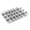 Gray, grid-like structure on a transparent plate. Several vertical and horizontal partitions form squares.