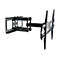 Schwarze TV-Wandhalterung, drehbar, an weißem Hintergrund. Verschiedene Arme und Halterungen.