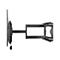 Schwarze TV-Wandhalterung, seitlich gesehen, mit Halterung, Gelenk und integrierter Wasserwaage.