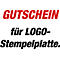 Voucher for LOGO stamp plate, red and black text on white background.