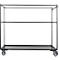 Black serving cart on wheels with two shelves.
