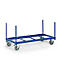 Blue cart on white background, four wheels.